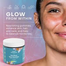 Sea Moss Glow Gummies I Hair Skin and Nails Vitamins, Seamoss, Pearl Powder, Vitamin E, Aloe Vera 60 Count
