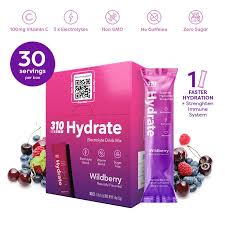 310 Hydrate Wildberry Electrolytes Powder Packets - No Sugar Hydration Packets with Key Vitamins & Minerals - Keto Friendly - Tasty Sugar Free Electrolyte Drink - 30 Single Servings