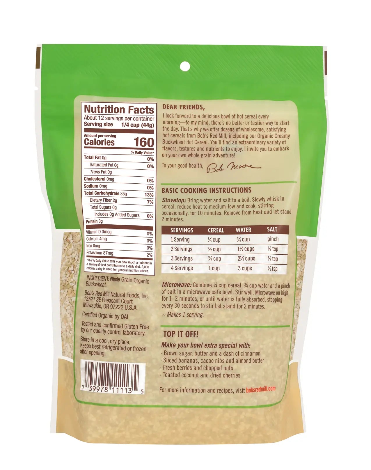 Bob's Red Mill Organic Creamy Buckwheat Hot Cereal
