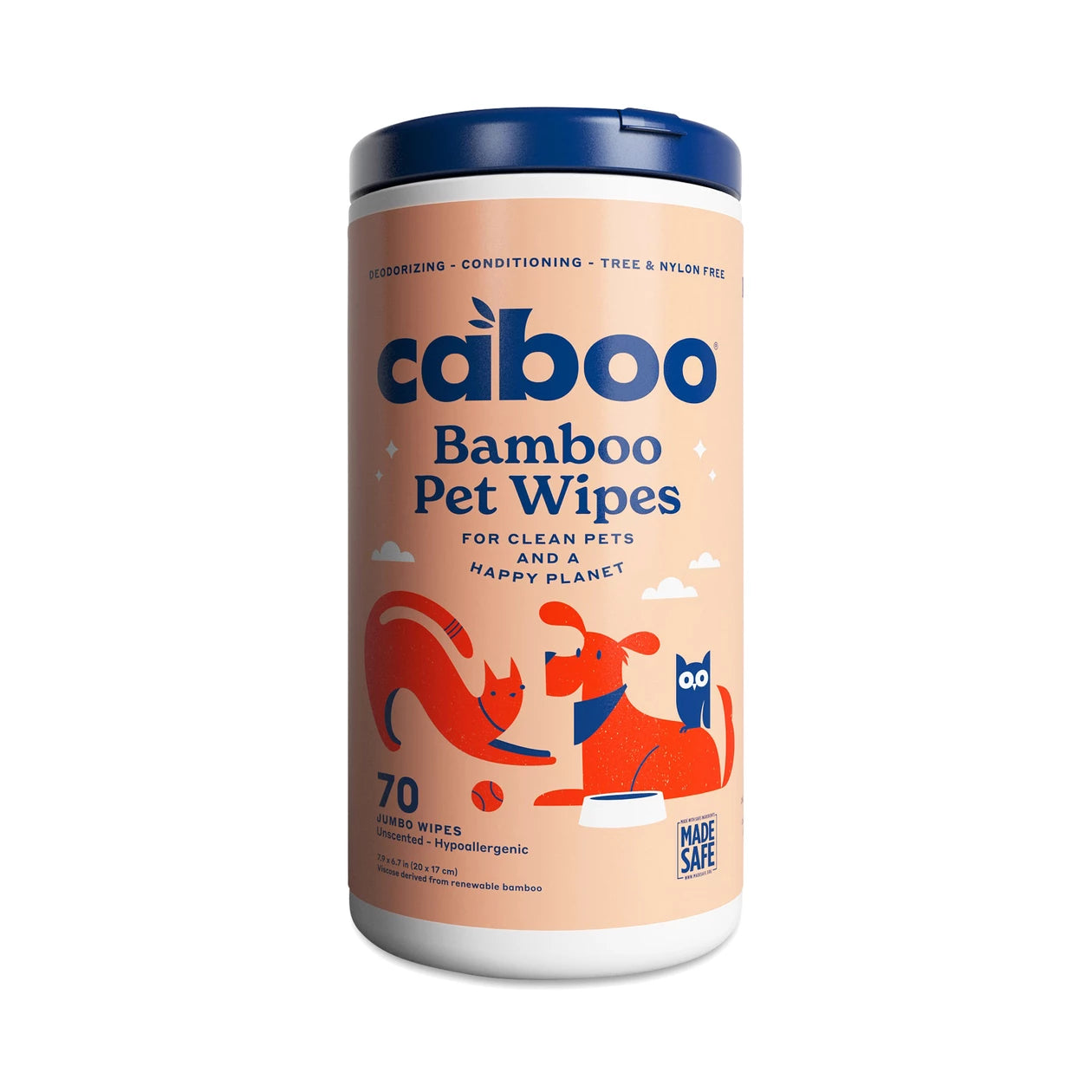Caboo Tree Free Pet Wipes for Dogs & Cats, Natural, Deodorizing, Hypoallergenic Cleaning Wipes for Eyes, Ears, Paws, & Face